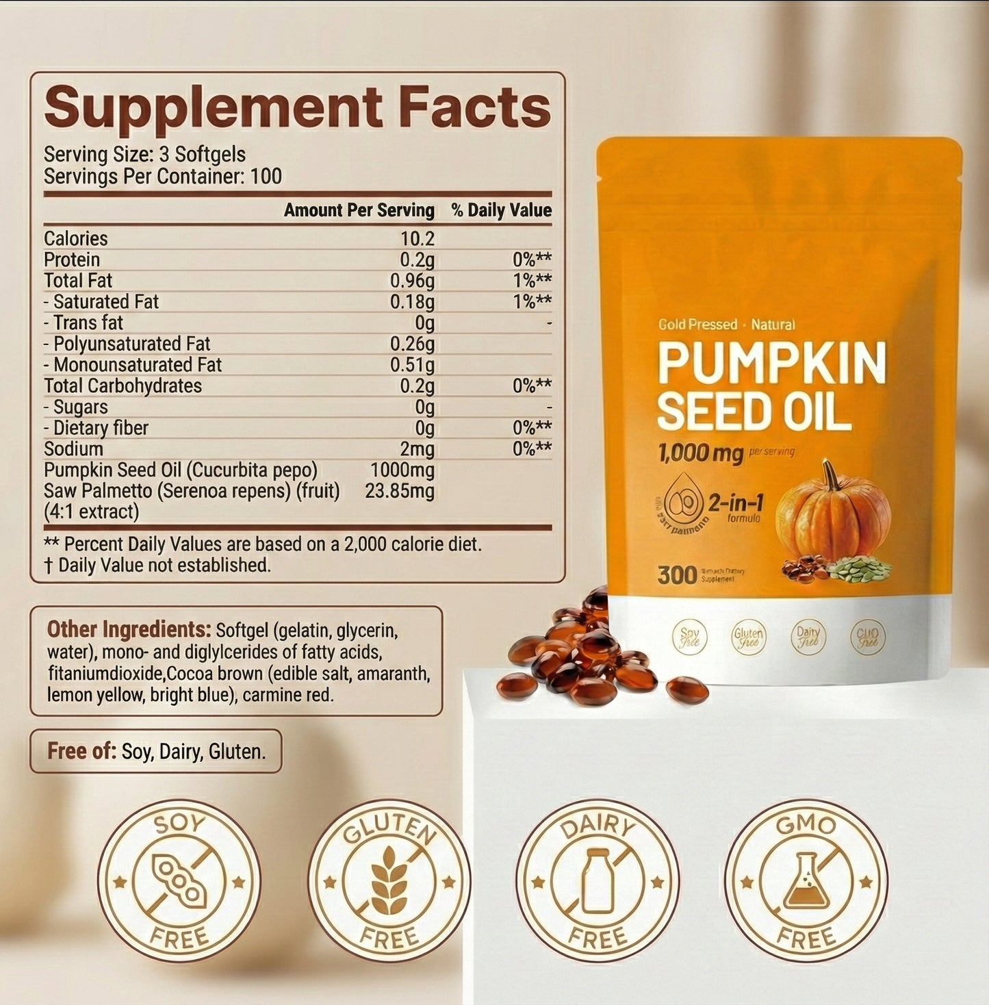 Pumpkin Seed Oil and Saw Palmetto Softgels